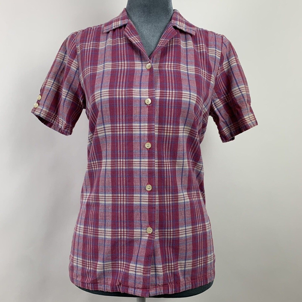 Vintage 80s SKYR Womens Small Size 6 Plaid Pink Button Front Shirt USA Made
